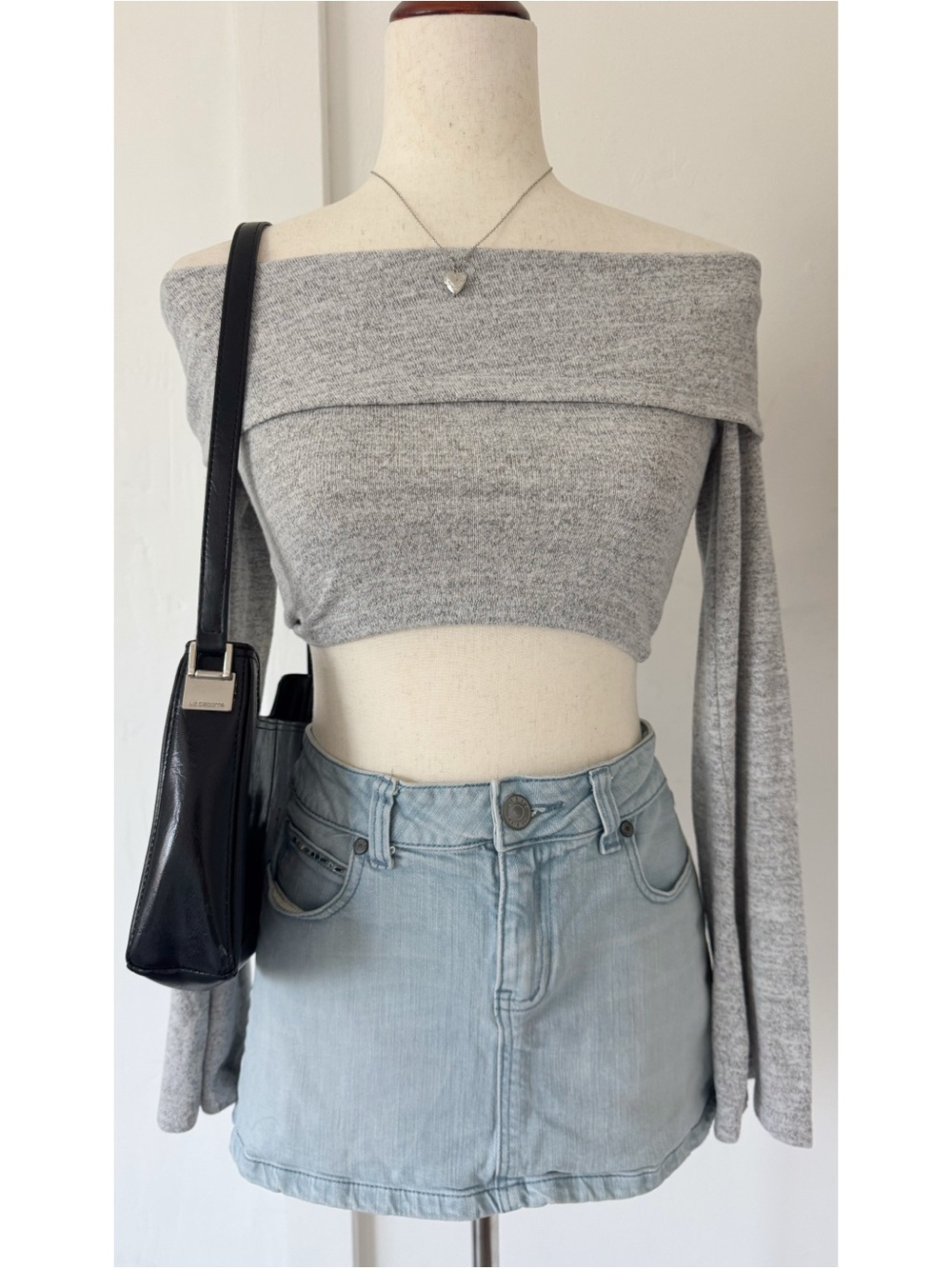 Princess Polly Grey Folded Off Shoulder Cropped Top